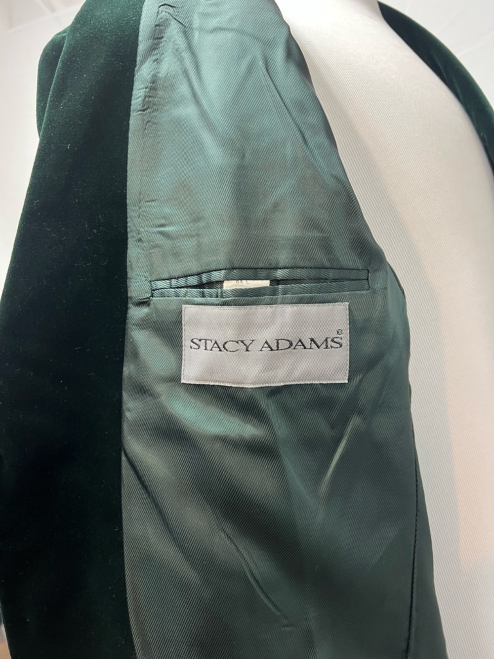 Men’s 44L Dark Green Velvet Stacy Adams Blazer Jacket Vintage Sport Coat - Picture 7 of 8